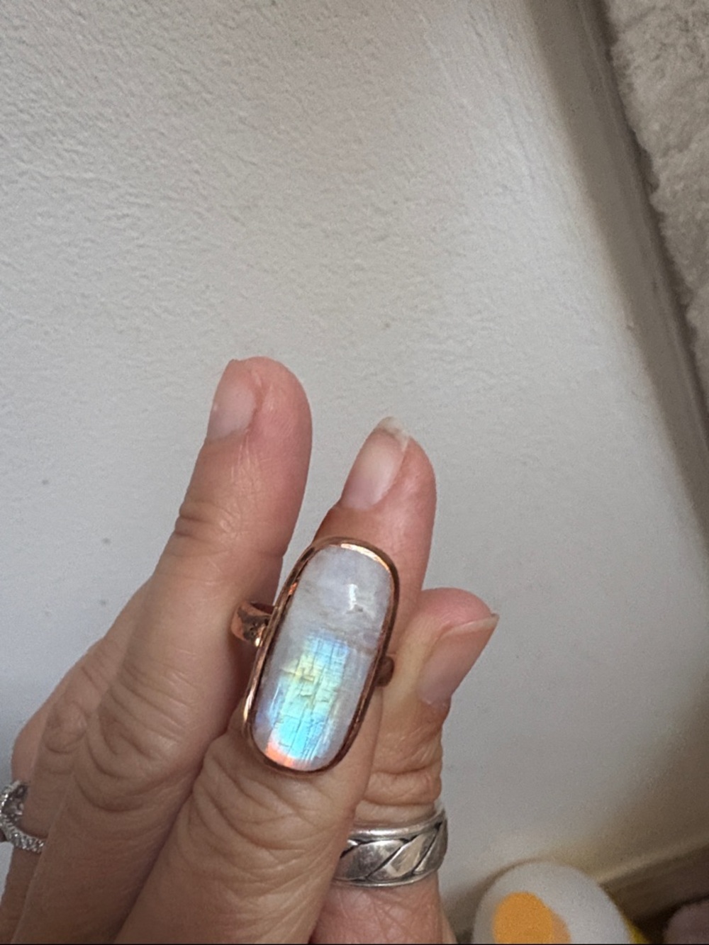 Moonstone copper Ring with Iridescent Flash